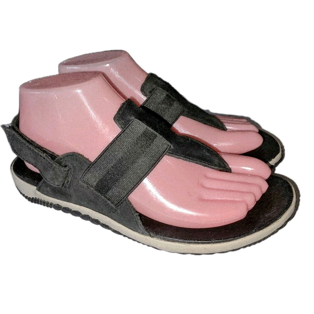 SOREL OUT N ABOUT Sz7 Black White Slingback Beach Travel Logo Beach Flat Sandals